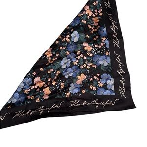 Karl Lagerfeld Silk Scarf Seda Soie Floral Black Blue Pink Print